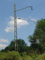 Oberleitungseinzelsttzpunkt Baujahr 1939, Oberleitungsbauart Ezs...., an der Strecke Bamberg-Hof.