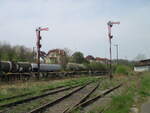 Die Ausfahrsignale G und H werden in Dorndorf/Rhön nicht mehr bedient.Aufgenommen am 29.April 2022.