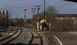 Formsignale, erneuert, in Zeitz , Strecke Leipzig - Saalfeld, die Elstertalbahn.