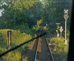 Freie Fahrt zeigte das Lindaunisser Vorsignal am 29.08.2008 fr die RB nach Kiel Hbf.Das noch  ausgekreutzte Lichtsiganal ist bereits Vorbote fr das ESTW-R mit der Betriebzentrale in Eckernfrde.Das