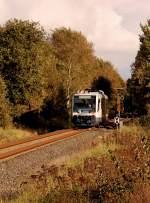 Nachschu auf den 654 012-4 der Rurtalbahn am Vorsignal der Bahnhofseinfahrt Wegberg.