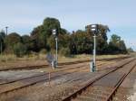 Auf dem Bahnhof Karow(Mecklenburg) sind noch Gleissperrsignale im Einsatz die ich,am 28.September 2014,fotografierte.