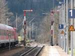 Ausserplanmige Zugkreuzung in Fichtenberg am 4.3.07, Wendezug nach Backnang wartet auf den Gegenzug.