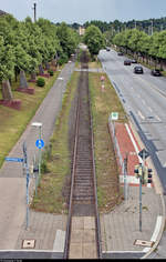 Blick auf den Gleisanschluss vom Schwedenkai in Kiel Richtung Abstellgruppe von Kiel Hbf.
