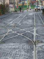 Ein Schienenkreuzung am Bismarckplatz in Heidelberg am 27.11.10