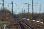 Die Gleisverzweigung in Radebeul Naundorf  am 15.03.12 gegen 18:45 Uhr in der   Abendsonne.