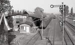 Blick auf den Güterschuppen der DB in Kranenburg am 06.05.1990, 09.00u.