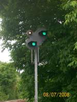 Einfahrtvorsignal des Bahnhofs Kirn/Nahe in Stellung Vr1.