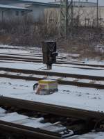 Zwergwrtersignal an der Nordeinfahrt von Bergen/Rgen am 07.Januar 2010.