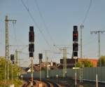 Die beiden Ausfahrsignale auf den Lehrter Bahnhof zweigen am 22.09.10 auf rot.