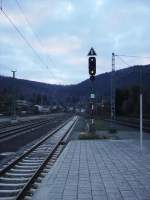 Ein Lichtsignal in Neckargemnd Bhf auf HP 2, dass auf die S5 nach Mainz wartet am 21.01.11