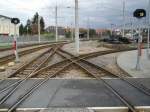 Ein Kreuzung und 2 Lichtsignale im OEG Bahnhof Kfertal am 05.02.11