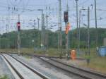 Auf Grund einer Strung am Ausfahrsignal  E  in Bergen/Rgen muten die Signalwerker,am 31.Mai 2012,ausrcken.