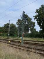 Ausfahrsignale in Miltzow (Strecke Stralsund-Berlin),am 18.August 2013,in Richtung Stralsund.