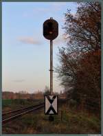 Das Einfahrvorsignal des Bahnhofs Pretzsch aus Richtung Bad Schmiedeberg.