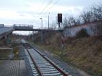 Ausfahrsignal Richtung Abstellanlage in Miltizer Allee,am 21.Dezember 2014,in Leipzig.