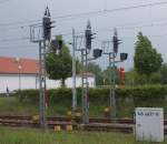 Ausfahrsignale aus den Gütergleise,am 23.Mai 2015,in Angermünde.