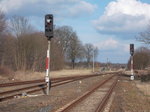 Zwei von Drei Ausfahrsignale Richtung Wriezen,am 19.März 2016,in Werneuchen.