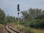 Signal 592 für die Züge auf der Rostocker Güterumgehungsstrecke auf die Strecke Rostock-Stralsund,am 24.Juli 2016,in Dahlwitzhof.