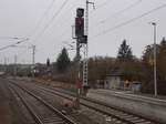 Ausfahrsignale für die Gleise 1 und 2,am 22.Dezember 2016,in Prenzlau.