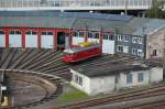 Siegener Ringlokschuppen und Oberleitungsprflok am 21.09.2010 in Siegen.