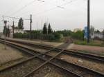 Im Norden von Erfurt kreuzt das Anschlussgleis von Scholz Recycling die Straenbahngleise der Linie 5; 20.06.2012