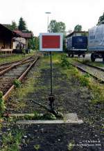 Eine Besonderheit, eine bewegliche (drehbare) Sh 2 Scheibe auf  einer bayrischen Nebenbahn in den 90er Jahren.