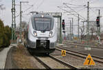 Langsamfahrt mit 70 km/h: 9442 604 (Bombardier Talent 2) passiert die Großbaustelle im Bahnhof Angersdorf.
