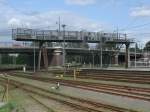 Signalbrcke mit zwei Ausfahrsignalen,am 12.Mai 2012,in Eberswalde.