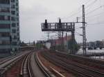 Signalbrücke für die Fernbahn auf der Stadtbahn,am 23.Mai 2015,am Bahnhof Berlin Jannowitzbrücke Richtung Ostbahnhof.