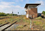 Blick auf den Güterbahnhof Aschersleben, der noch zum Abstellen von Güterwagen genutzt wird.