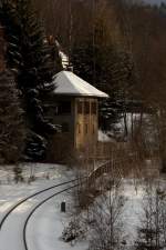 Am 13.01.2013 gegen 14:46  Uhr wurde das inzwischen aufgelassne Stellwerk  in Johanngeorgenstadt abgelichtet.