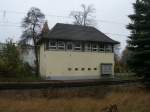 Das Demminer Stellwerk Dwt,am 02.November 2013,an der Ausfahrt nach Grimmen.