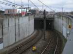 Der einzige Bahntunnel in Mecklenburg/Vorpommern ist der Straenbahntunnel in Rostock unter dem Hbf,der das Zentrum mit der Sdstadt verbindet und erst nach der Wende entstand.Im Tunnel gibt es die Station  Hauptbahnhof .Hier ist die sdliche Ein-und Ausfahrt vom 17.Dezember 2011 zusehen. 