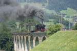 01 202 und Re 485 007-5 am 27.7.08 auf dem alten Kanderviadukt bei Frutigen.