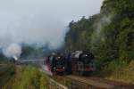 Während der Pendelzug mit der 01 533 am Schluss talwärts rollte, mühte sich 01 118 mit dem zweiten  Zug die Schiefe Ebene hinauf (Kilometer 79.45, 20.09.2014).