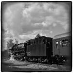 DAMPFWOLKEN rund um SAALFELD: Vom 27.03.2026 bis 06.04.2026 war Wedler & Franz Logistik wieder mit ihrer Dampflok 03 2155-4 in Thüringen unterwegs. Alle Fahrten starteten in Saalfeld/Saale. Hier ist WFL 03 2155-4 am 29.03.2026 in Pößneck oberer Bahnhof zu sehen. Übrigens, im Bild sind zwei Dampfer zu sehen... man beachte den Fahrgast am offenen Fenster.