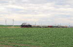 WFL 03 2155-4 und die EBS 118 757 am Zugschluss mit dem DPE 75946 von Meiningen nach Weimar, am 11.04.20215 bei Haarhausen.