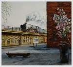Sonderfahrt der 03 001 auf den Gleisen der Berliner Stadtbahn,  Aquarell, 2012.