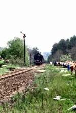 BR 03 vor Sonderzug nach Nossen, hier zwischen Meien-Triebischtal und Nossen, um 1988