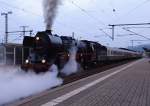 Am 12.04.14 gab es eine Sonderfahrt von Weimar nach Neuenmarkt-Wirsberg in das Deutsche Dampflokmuseum. Hier der Zug in Saalfeld bei der Rückfahrt mit 03 2155 und Schublok 228 501 der WFL und 243 005.