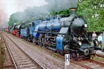 Auch die blaue Lok 3673 f�hrte die lange Dampflok-Schlange in Hersbruck am 13.7.02 einmal an. (Scan vom Negativ)