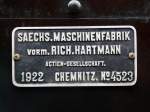 Fabrikschild von Lok 19 017.