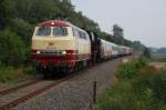 218 105-5, 23 042 und 141 228-7 (ab Warburg kalt am Zugschluss) hier mit der berfhrung des Mobatrain-Zuges von Darmstadt-Kranichstein zum Streckenfest der Kurhessenbahn nach Korbach (DbZ 25791) kurz