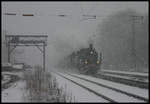 Am 17.12.2005 herrschte starkes Schneetreiben, als ein Sonderzug mit Dampflok 382267 um 13.15 Uhr durch den Bahnhof Natrup Hagen kam.