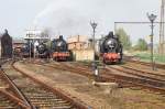 30.08.2014, von rechts: 75 515, 38 205 , 52 8154 und 43 001, Heizhausfest im Sächsischem Eisenbahnmuseum Chemnitz-Hilbersdorf