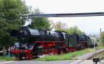 41 1144-9 und 44 1486-8 mit Sonderzug (Rheingold) aus Hamburg erreichen den Bahnhof Meiningen zu den XX.