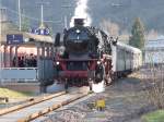 Hier noch etwas vom Dampfspektakel vom 05.04.2010. Die 41018 verlsst den Bahnhof Saarburg in Richtung Trier.