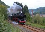 Erzgebirgsrundfahrt des Vereins Sächsischer Eisenbahnfreunde anläßlich  75 Jahre 50 3616  am 26.September 2015. Hier erreicht der Zug Schwarzenberg-Neuwelt.