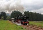 Erzgebirgsrundfahrt des Vereins Sächsischer Eisenbahnfreunde anläßlich  75 Jahre 50 3616  am 26.September 2015. Am Streckenkilometer 3,8 ist der Zug kurz vor dem Scheitelpunkt der BSg.